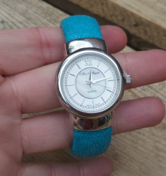 Zilveren horloge / armband van Turkoois Roggenleer
