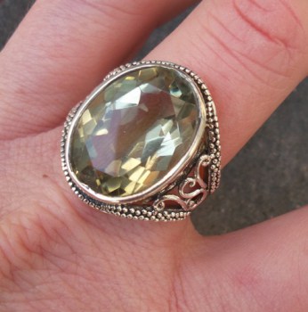Zilveren ring gezet met ovale groene Amethist maat 18.5 mm