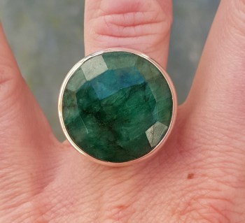 Zilveren ring gezet met ronde Emerald 18 mm