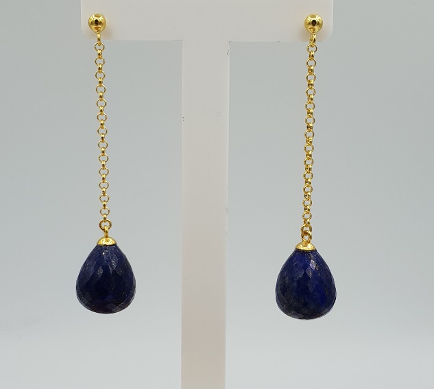 Lange oorbellen met Lapis Lazuli briolet