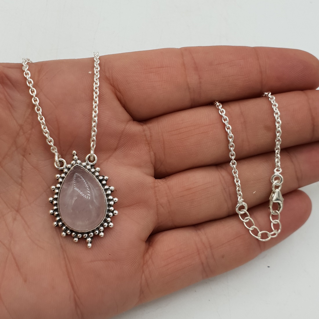 pijp ondergronds thuis 925 Sterling zilveren ketting met Rozenkwarts hanger | Zilveren Edelsteen  Kettingen