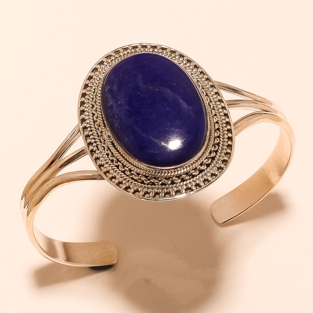 Zilveren armband / bangle gezet met ovale Lapis Lazuli