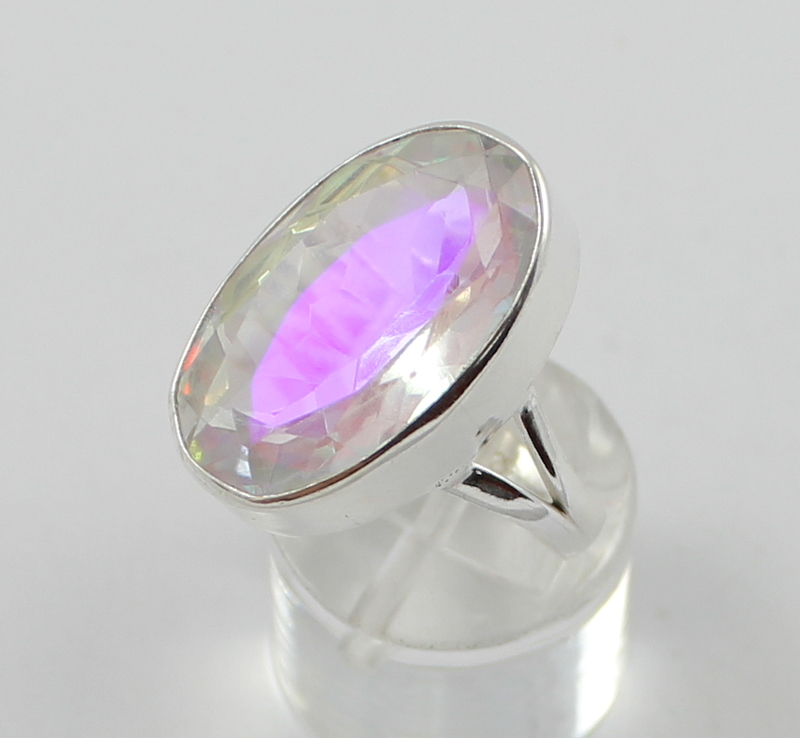 Zilveren edelsteen ring regenboog Mystic Topaas maat 18.9 mm.