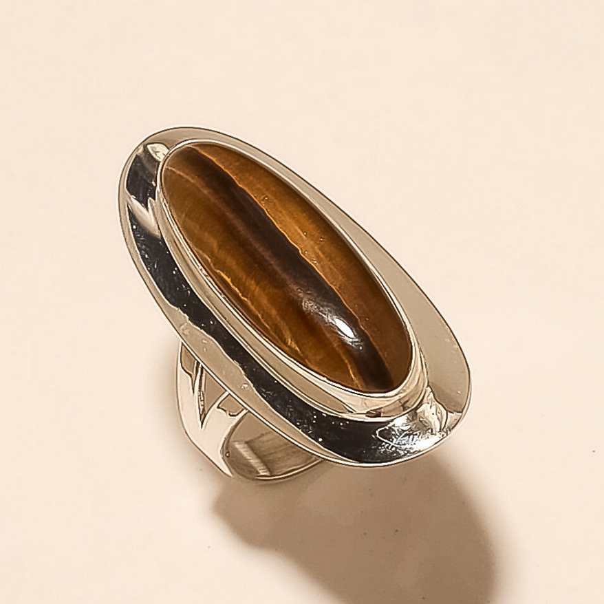 matras Trouw kern Zilveren ring gezet met Tijgeroog ring maat 17.7 mm | Sieraden met Tijgeroog