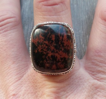 Zilveren ring met mahonie Obsidiaan in bewerkte setting 18.5 mm