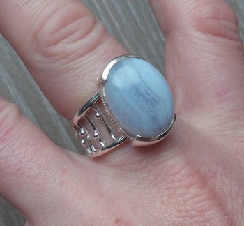 Zilveren ring gezet met blauw Lace Agaat ring maat 18 mm