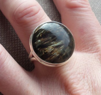 Zilveren ring gezet met ronde gouden Seraphiniet 19.7 mm