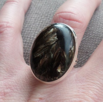 Zilveren ring gezet met ovale gouden Seraphiniet 17.5 mm