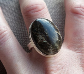 Zilveren ring gezet met ovale gouden Seraphiniet 20.5 mm