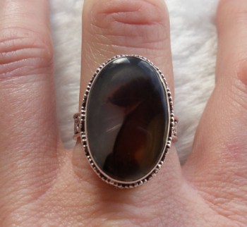 Zilveren ring ovale Montana Agaat bewerkte setting 19 mm