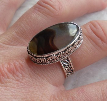 Zilveren ring Montana Agaat gezet in bewerkte setting maat 19 mm