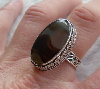 Zilveren ring Montana Agaat gezet in bewerkte setting maat 19 mm