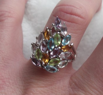 Zilveren ring gezet met multi edelsteen 17 mm