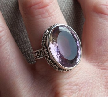 Zilveren ring met Ametrien gezet in bewerkte setting 18 mm