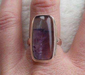 Zilveren ring rechthoekige Blue John ring maat 18.5 mm