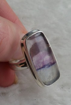 Zilveren ring rechthoekige Blue John ring maat 18.5 mm