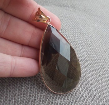 Vergulde zilveren hanger met grote druppelvorm Smokey Topaas
