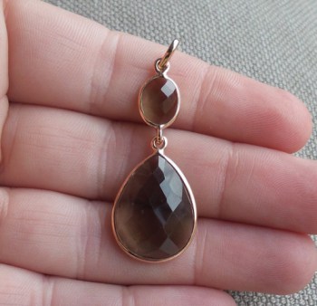 Vergulde zilveren hanger met ovale en druppelvorm Smokey Topaas
