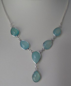 Zilveren edelsteen ketting met aqua Chalcedoon