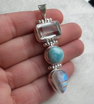 Zilveren hanger met wit Topaas, Maansteen en Larimar