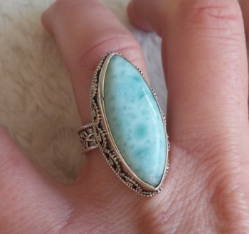 Zilveren ring met grote marquise Larimar bewerkte setting 17.3 m