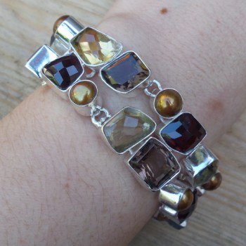 Zilveren edelsteen armband Citrien, Granaat en Smokey Topaas