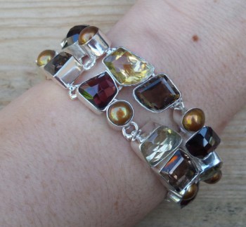 Zilveren edelsteen armband Citrien, Granaat en Smokey Topaas