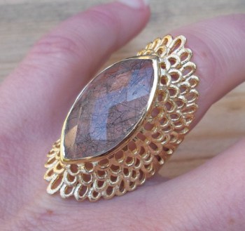 Vergulde zilveren ring gezet met marquise Toermalijnkwarts 17 mm