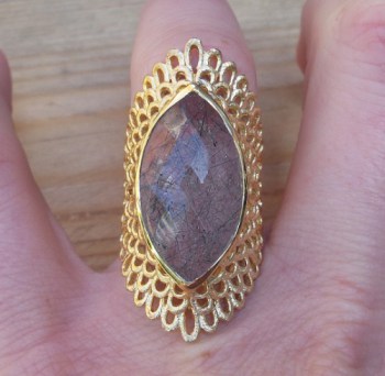 Vergulde zilveren ring gezet met marquise Toermalijnkwarts 17 mm