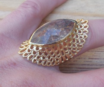 Vergulde zilveren ring gezet met marquise Toermalijnkwarts 17 mm