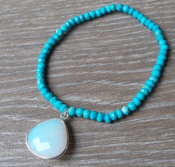 Armband met facet Turkoois en zilveren Opaliet hanger