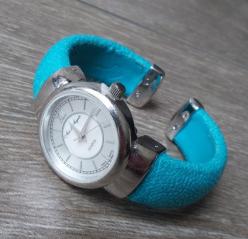 Zilveren horloge / armband van Turkoois Roggenleer