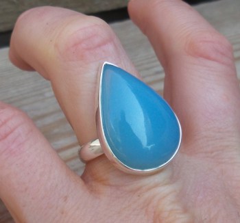 Zilveren ring met druppelvorm Chalcedoon ring maat 19 mm