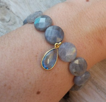 Armband met Labradoriet en vergulde blauwe Topaas Kwarts hanger