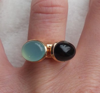 Vergulde ringen set gezet met Chalcedoon en Onyx 16.5 mm