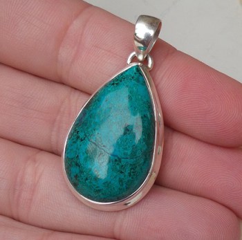 Zilveren edelsteenhanger gezet met druppelvorm Chrysocolla