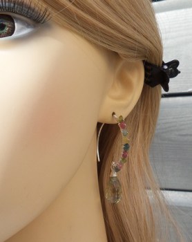Zilveren oorbellen met Toermalijn en groene Amethist briolet