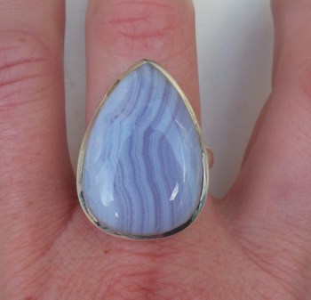 Zilveren ring gezet met blauw Lace Agaat ring maat 19.3 mm