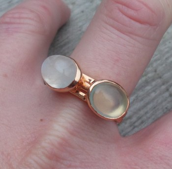 Vergulde ringen set met Maansteen en Chalcedoon 19 mm