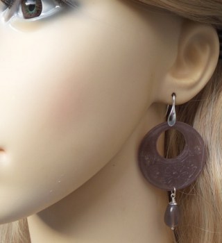 Zilveren oorbellen met uitgesneden ronde Jade en grijze Agaat