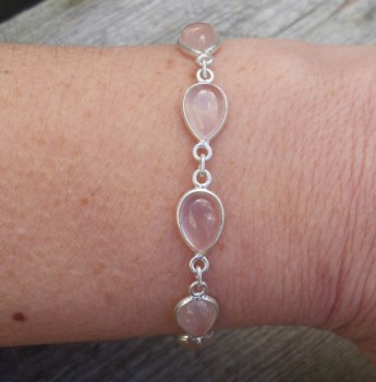 Zilveren armband druppelvormige cabochon Rozenkwarts