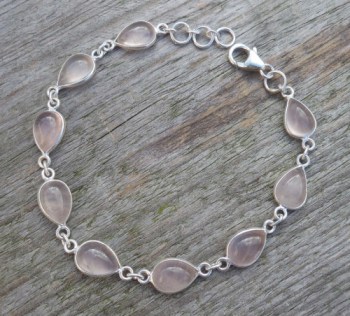 Zilveren armband druppelvormige cabochon Rozenkwarts