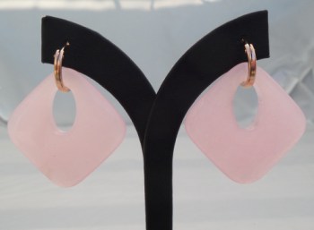 Rosé vergulde creolen met licht roze Jade hanger