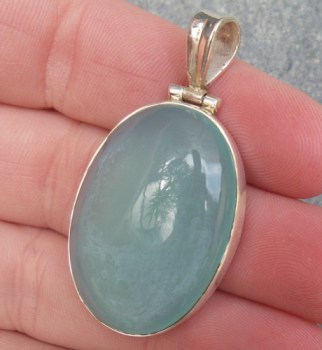 Zilveren hanger met ovale cabochon aqua Chalcedoon