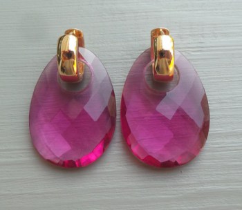Goud vergulde creolen met ovale van roze Toermalijn quartz
