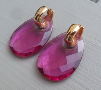 Goud vergulde creolen met ovale van roze Toermalijn quartz