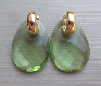 Goud vergulde creolen met ovale groene Amethist quartz