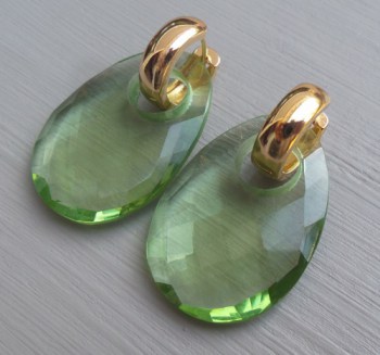 Goud vergulde creolen met ovale groene Amethist quartz