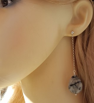Zilveren lange oorbellen met Toermalijnkwarts briolet
