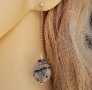 Zilveren lange oorbellen met Toermalijnkwarts briolet
